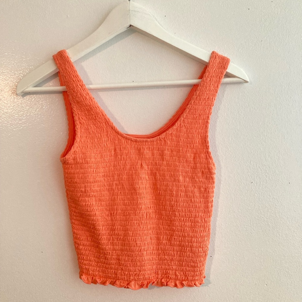 SELF E pink ruffled cropped top
